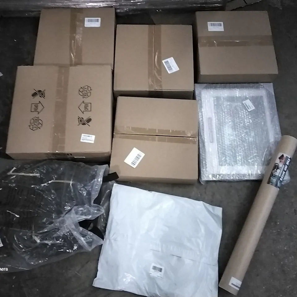 PALLET OF ASSORTED ITEMS INCLUDING THE INK WAVE J COLE POSTER, DUNGEONS & DRAGONS FRAME PICTURE, BABODY EASTER WREATH, LUSSO BABIES BACKPACK, LED MUSIC CEILING LIGHT, HALLOWEEN DART BOARD GAME