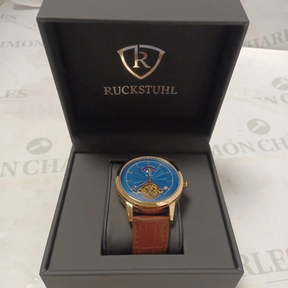 MENS RUCKSTUHL AUTOMATIC DIAL – R100 -TOURBILLION DESIGN DIAL – GLASS EXHIBITION BACK – LEATHER STRAP