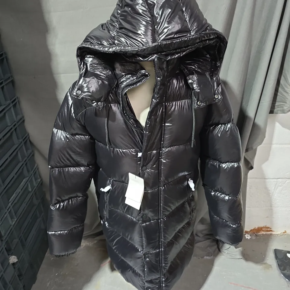 ZARA BLACK HOODED QUILTED DOWN PUFFER COAT, UK SIZE M (US M)