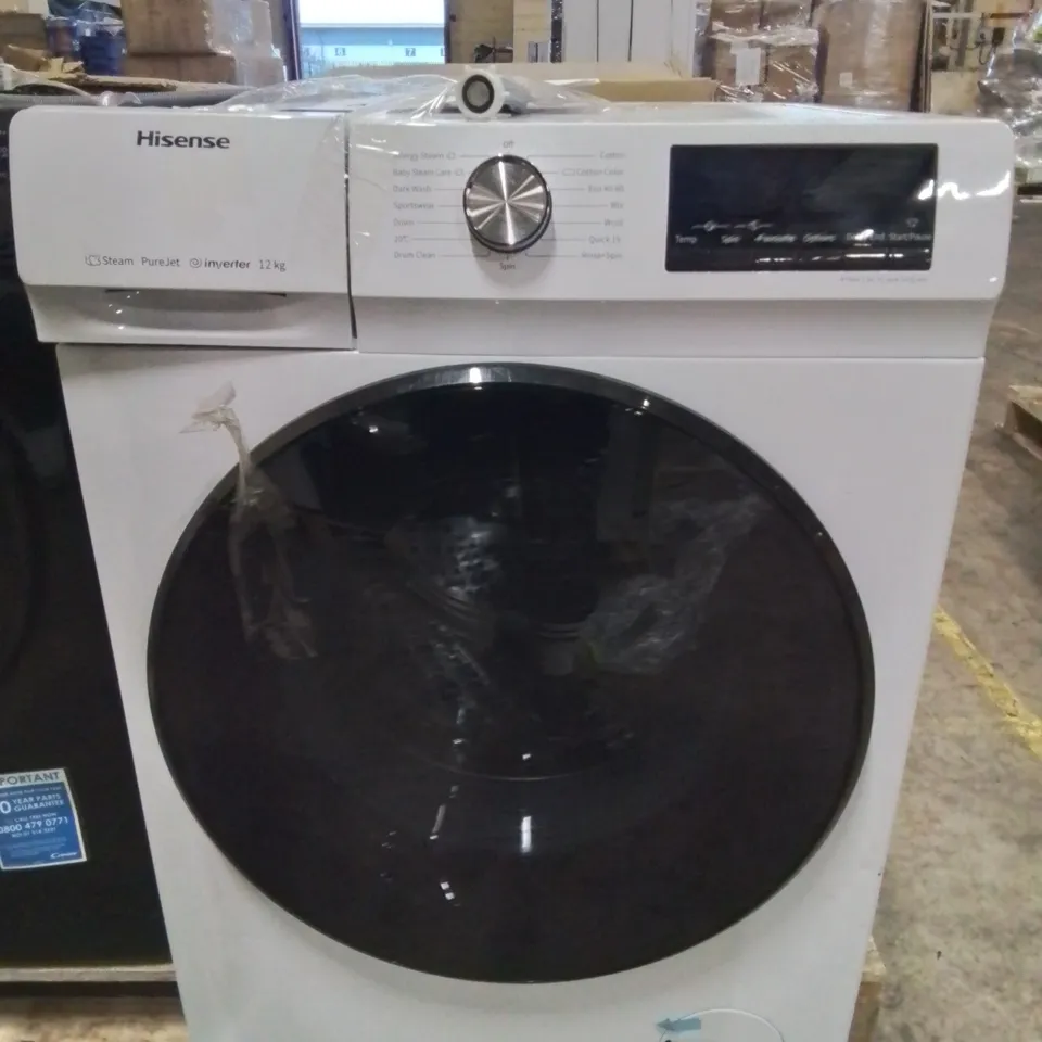 PACKAGED HISENSE WFQA1214EVJM FREESTANDING 12 KG FRONT LOAD WASHING DURABLE INVERTER MACHINE STEAM WASH QUICK WASH 15 WASHING PROGRAMS 1400 RPM WHITE ENERGY RATING