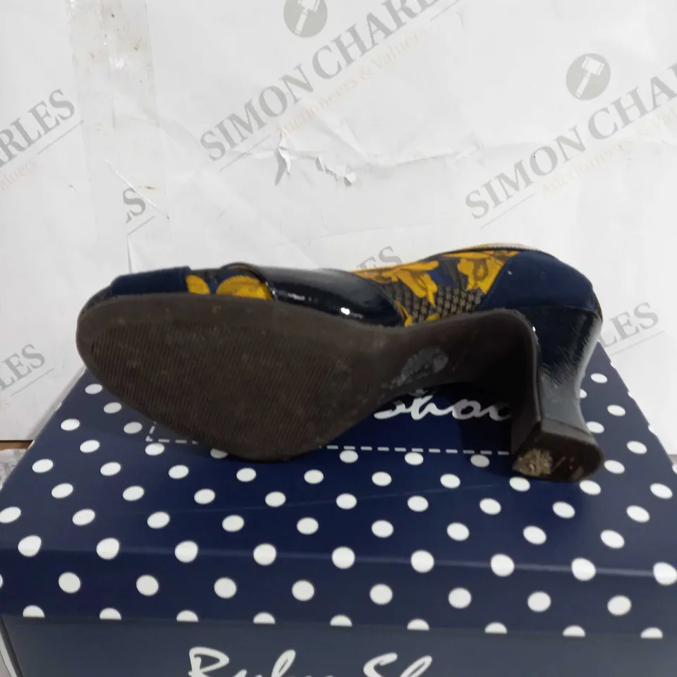 BOXED RUBY SHOO LULU HEELED SHOES, NAVY/MUSTARD - SIZE 6