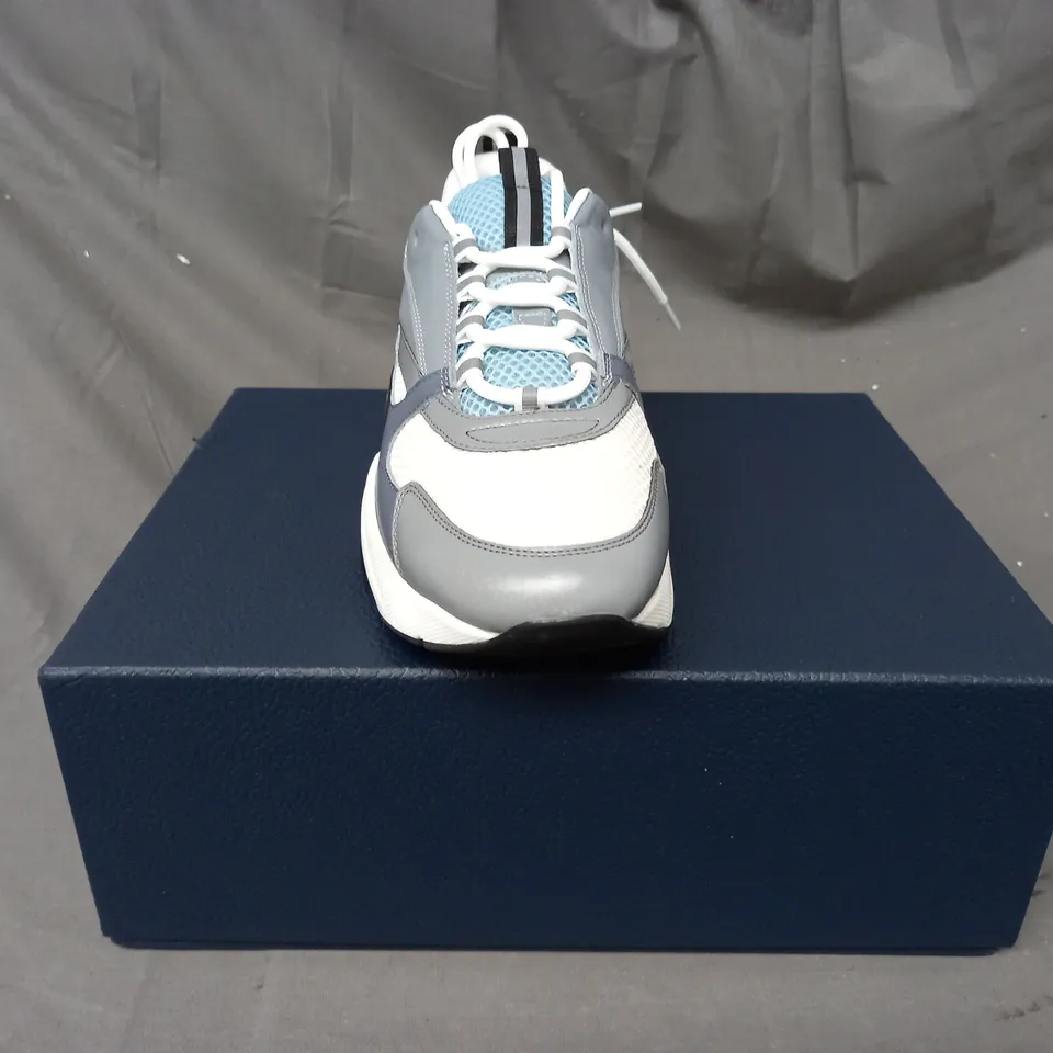 BOXED PAIR OF DIOR SHOES IN WHITE/BLUE MULTI EU SIZE 43