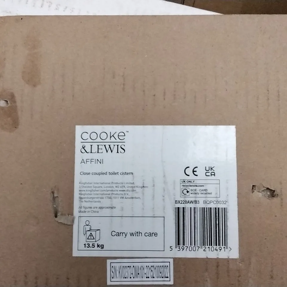 BOXED COOKE & LEWIS AFFINI CLOSED COUPLED TOILET CISTERN 