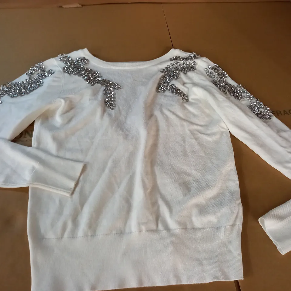 KAREN MILLEN V-BACK EMBELLISHED KNIT JUMPER - XS