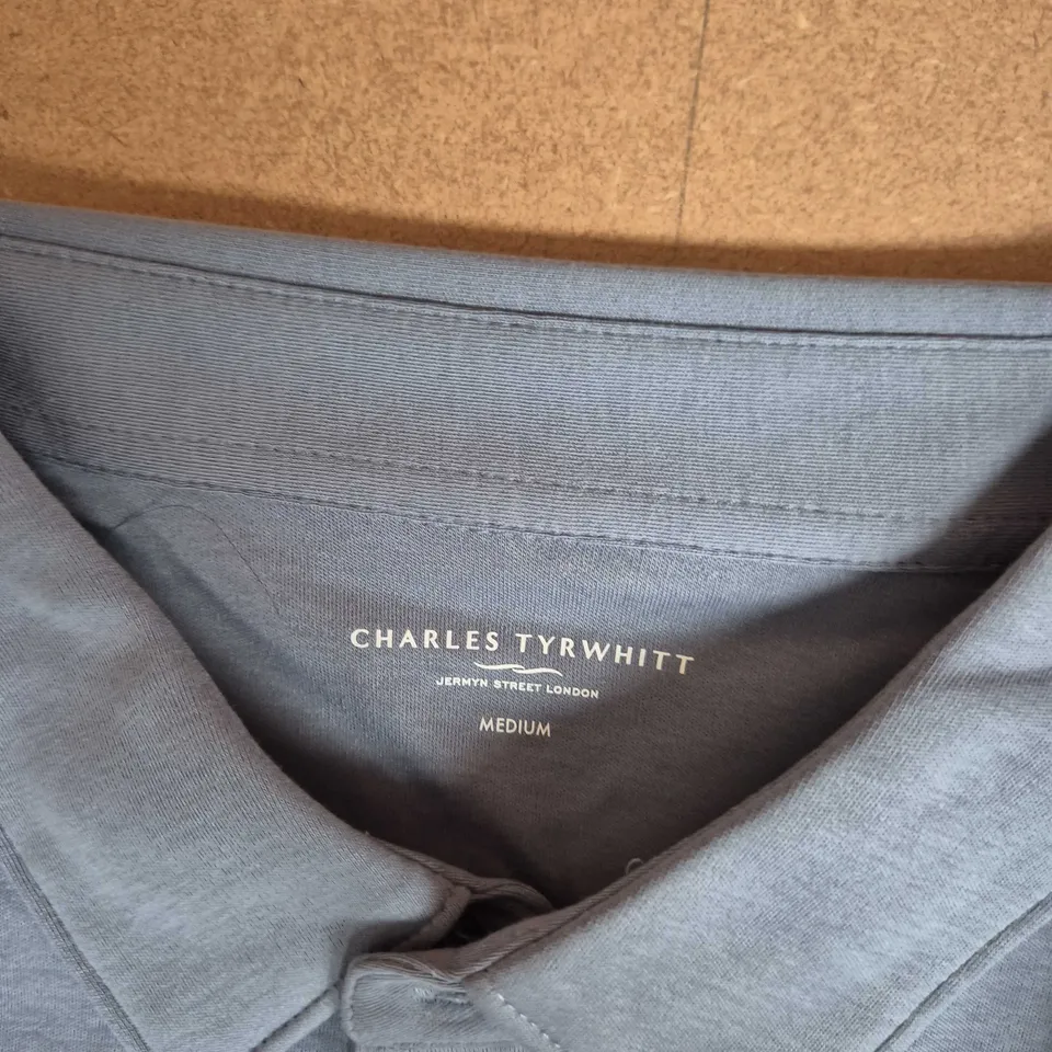 CHARLES TYRWHITT STEEL BLUE SHORT SLEEVE JERSEY POLO - MEDIUM