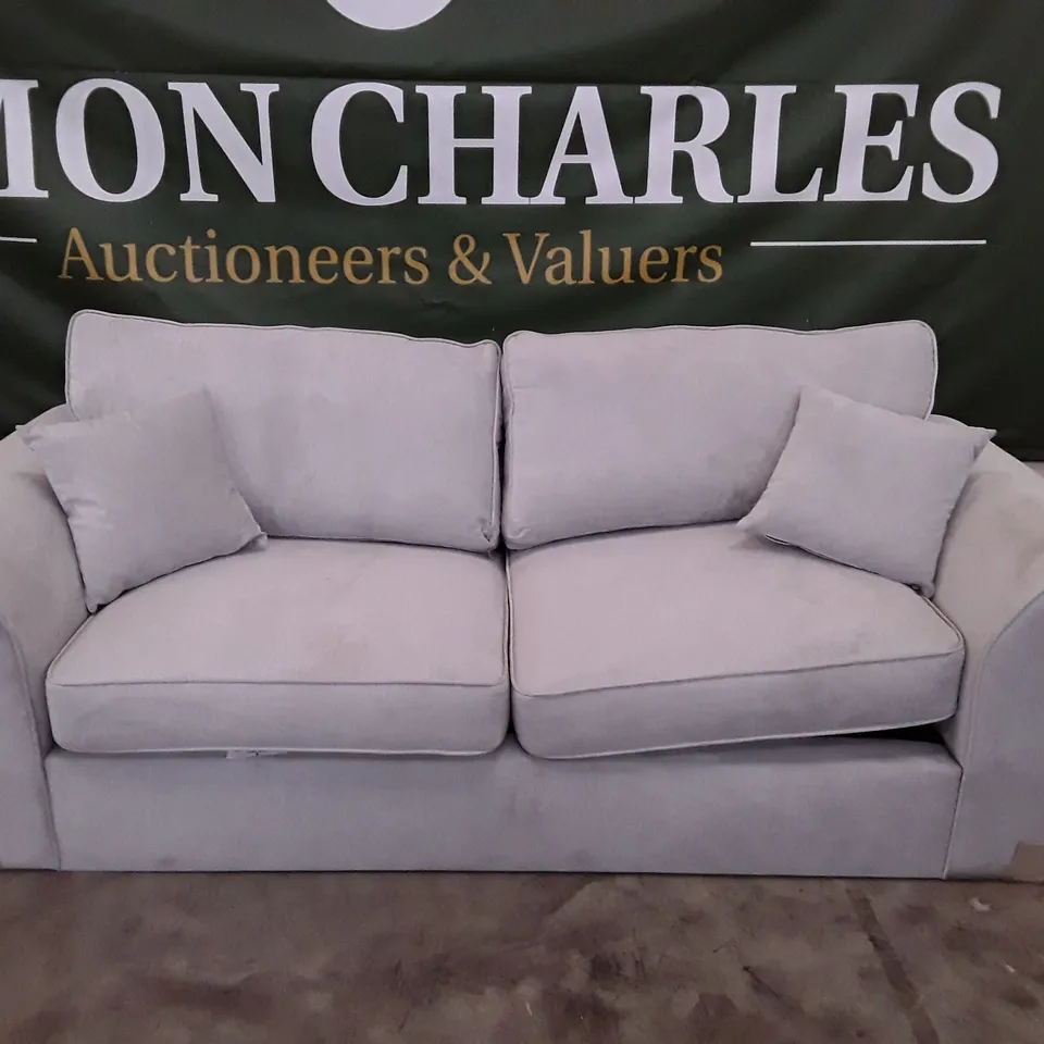 QUALITY DESIGNER 3 SEATER SOFA - LIGHT GREY FABRIC 