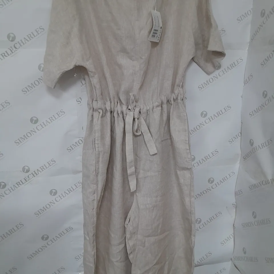 COS LINEN TIE WAIST JUMPSUIT IN BEIGE SIZE M RRP £89
