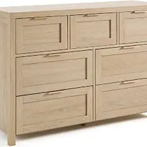 BOXED OAKHAM HOME 47" 7-DRAWER DRESSER, METAL HANDLES, BEDROOM, LIGHT OAK