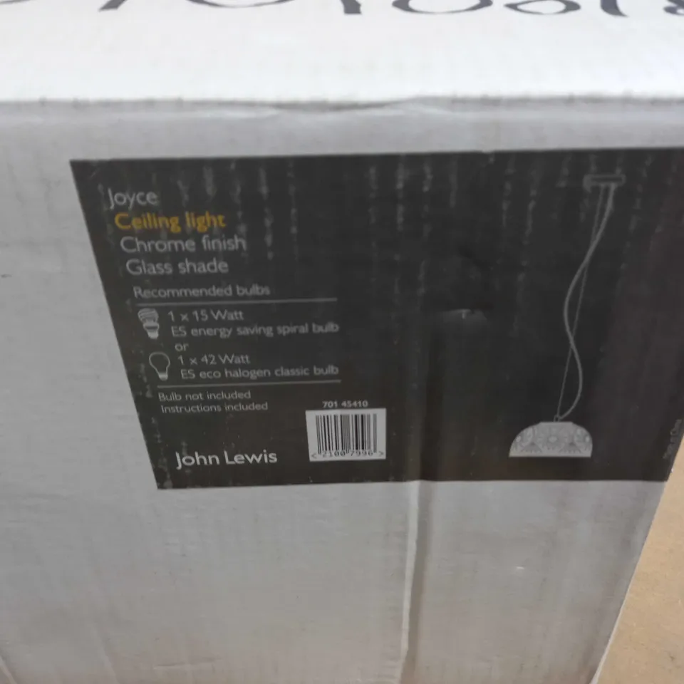 JOHN LEWIS JOYCE CEILING LIGHT - CHROME FINISH, GLASS SHADE