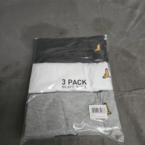 BRAVE SOUL LONDON 3 PACK T-SHIRTS – BLACK, WHITE & GREY – SIZE XL