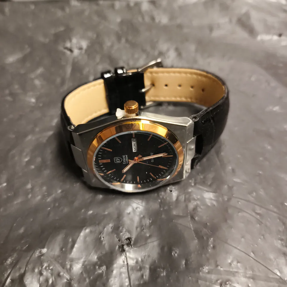 MENS ERNEST FERDINAND WATCH – DAY DATE CALENDAR DIAL – LEATHER STRAP