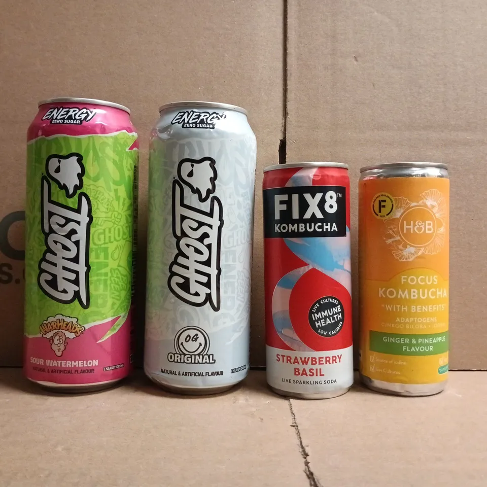 APPROXIMATELY 10 ASSORTED FOOD AND DRINK ITEMS TO INCLUDE GHOST, KOMBUCHA, ETC