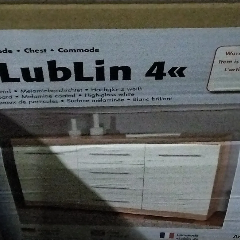 BOXED LUBLIN DRESSER IN GLOSSY WHITE , 2 BOXES 