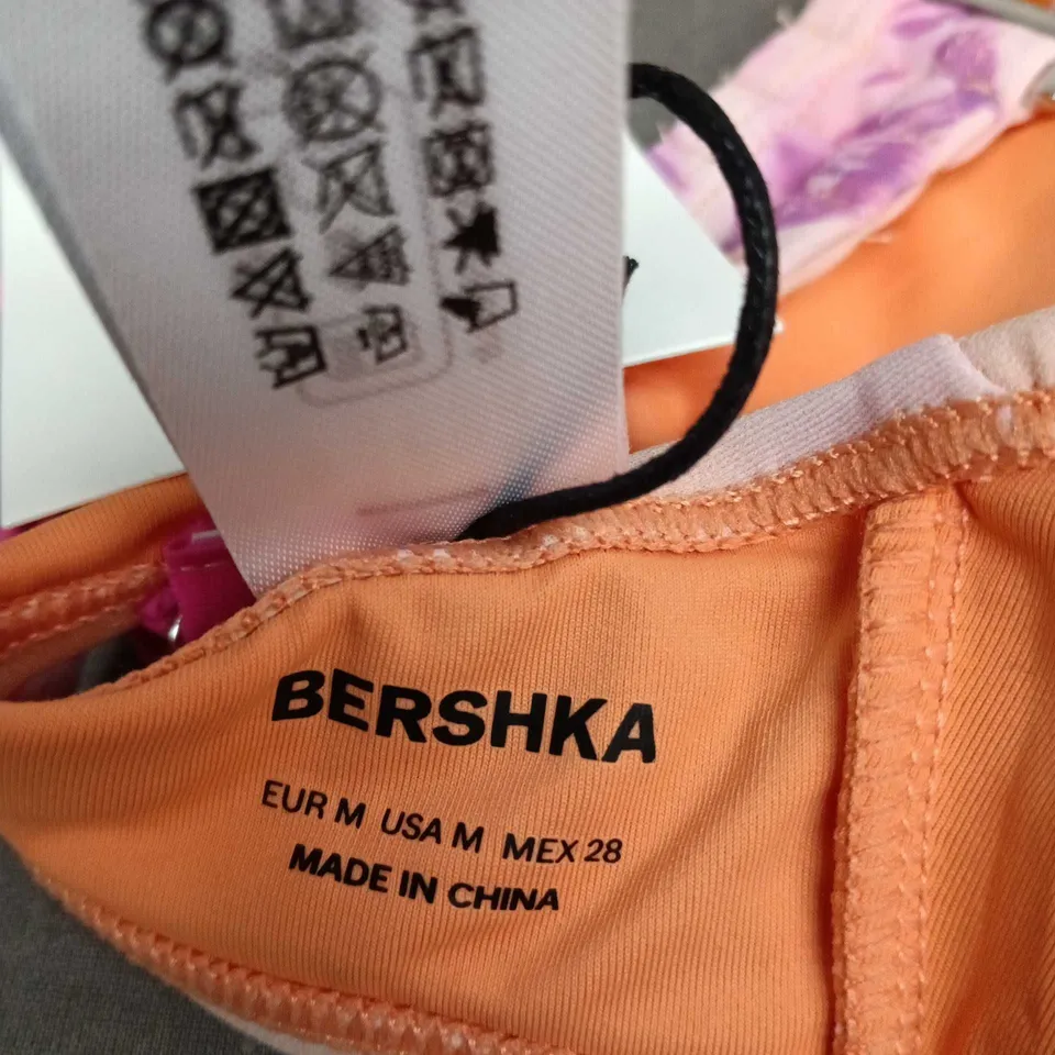 BERSHKA FLORAL BIKINI TOP – PINK/PEACH, UK 12-14 (EU M) 