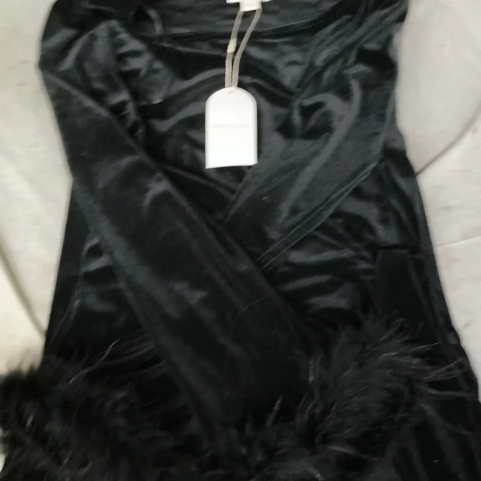 MONSOON LONG SLEEVE FEATHER TRIM TOP IN BLACK SIZE 12