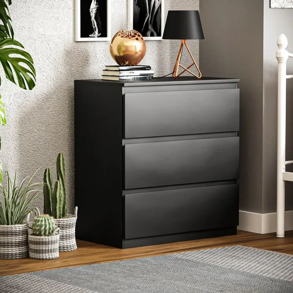 CUNHA 3 DRAWER 70CM W CHEST OF DRAWERS COLOUR BLACK X 2