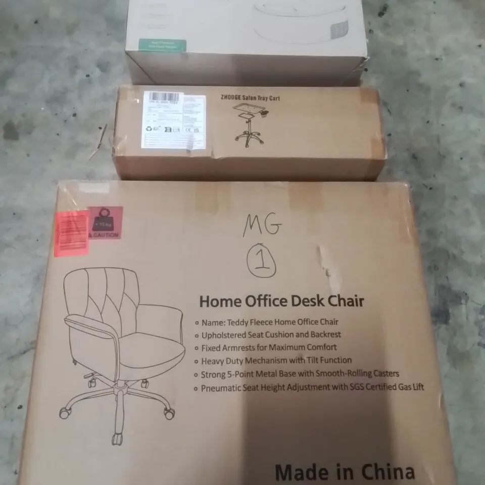 PALLET OF ASSORTED HOUSEHOLD GOODS AND PRODUCTS TO INCLUDE;WET FOOD FEEDER, SALON TRAY CART,HOME OFFICE DESK CHAIR,VACUUM SEAL COMPRESSION TRAVEL BACKPACK AND OTHER ASSORTED ITEMS...