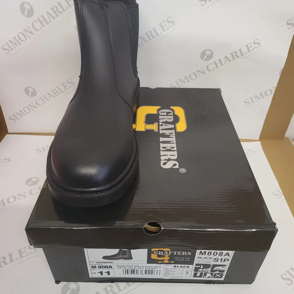 BOXED GRAFTERS GRINDER BLACK SAFETY TWIN GUSSET DEALER BOOTS - SIZE 11 UK