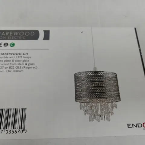 BOXED ENDON LIGHTING MAJESTIC METAL DRUM PENDANT SHADE IN CHROME SILVER
