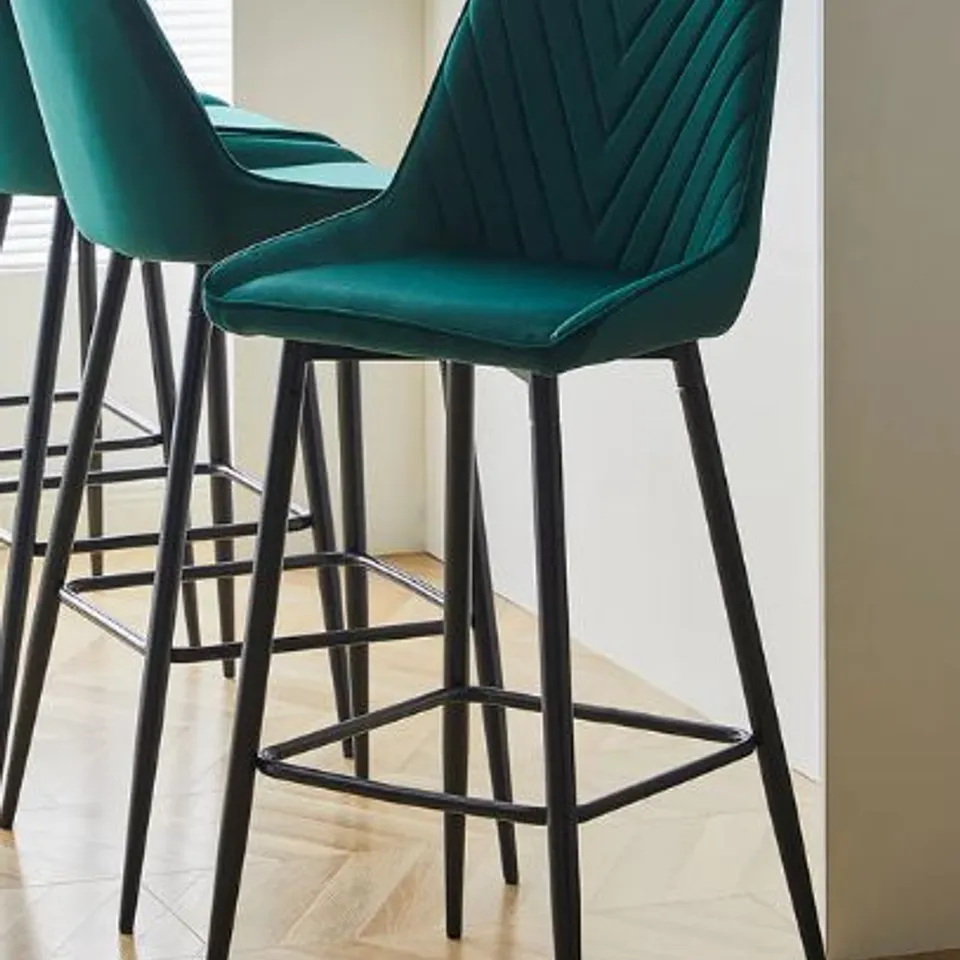 BOXED LOURDES SET OF TWO GREEN BAR STOOLS