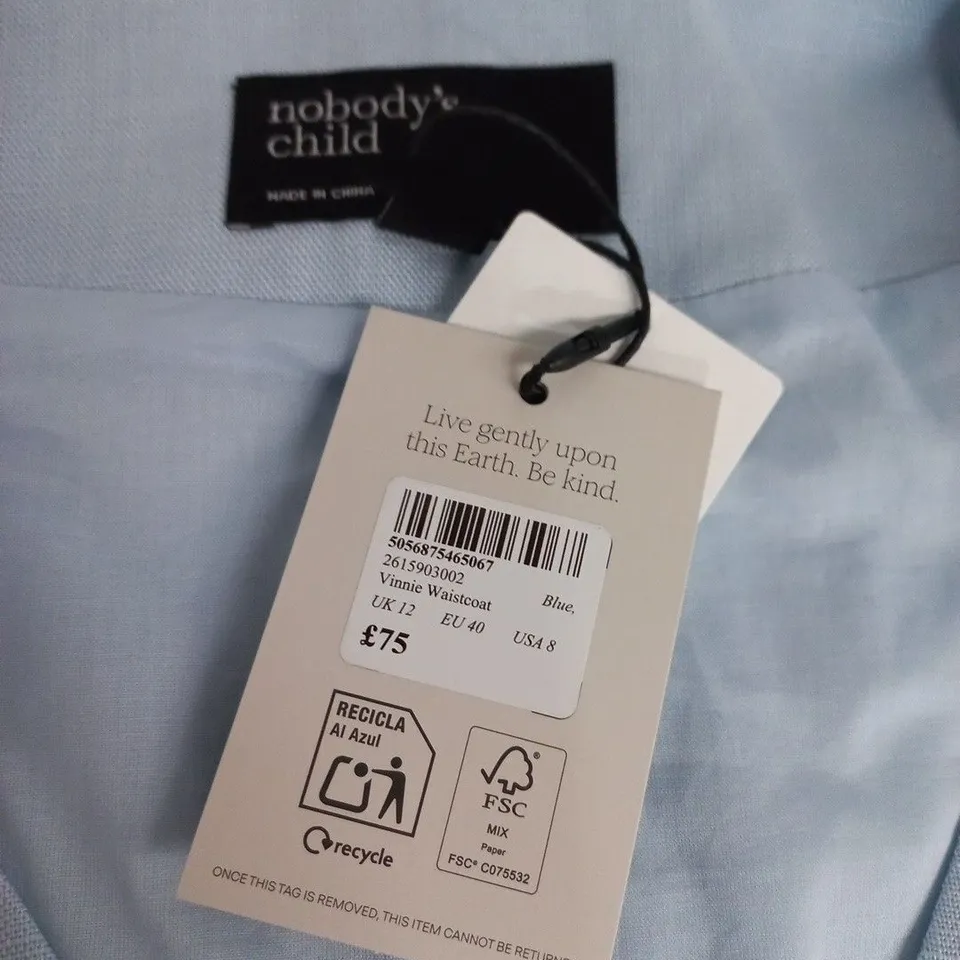 NOBODYS CHILD VINNIE WAISTCOAT IN BLUE - UK 12
