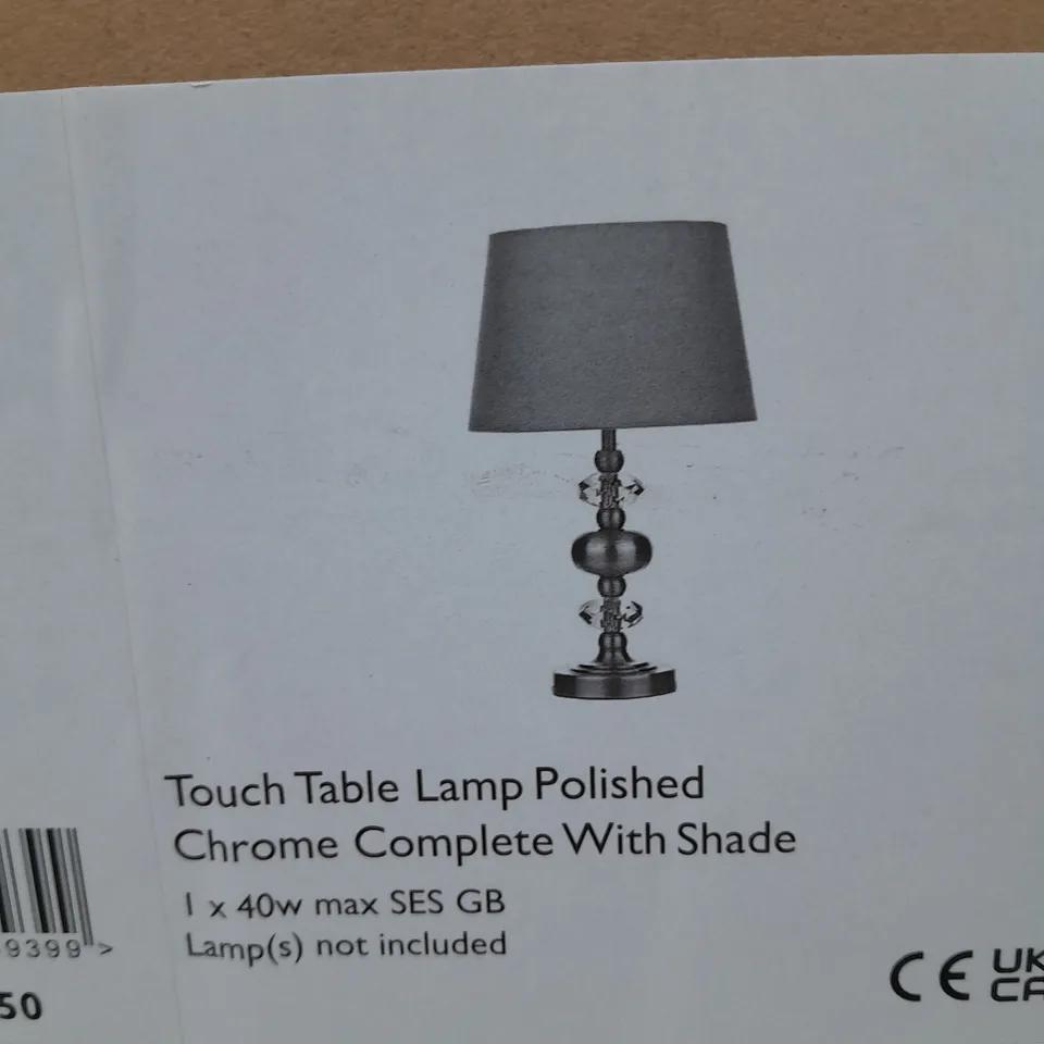 BOXED EDITH TOUCH TABLE LAMP POLISHED CHROME WITH SHADE
