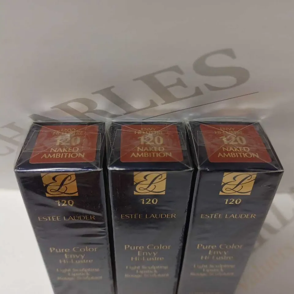 LOT OF 3 ESTEE LAUDER PURE COLOUR ENVY LIPSTICKS - #120 NAKED AMBITION