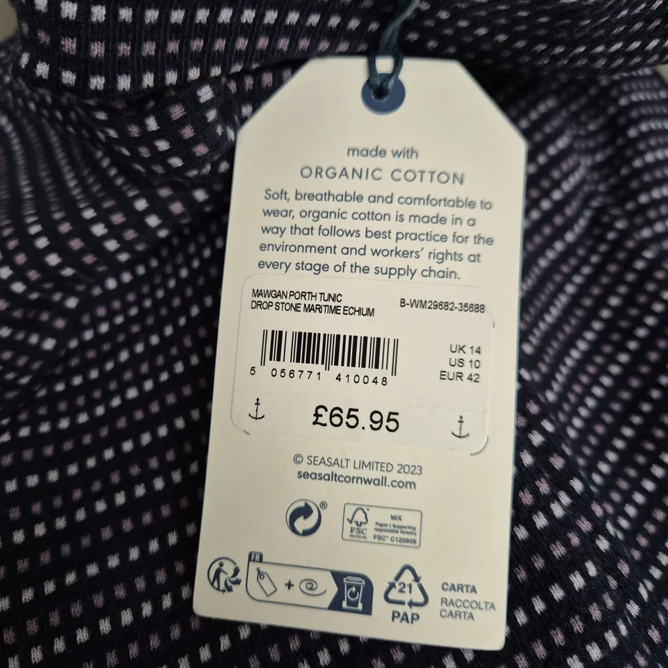 SEASALT CORNWALL MAWGAN PORT TUNIC – NAVY/WHITE DOTS, UK 14