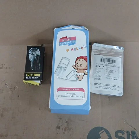 APPROXIMATELY 15 ASSORTED HOUSEHOLD PRODUCTS TO INCLUDE BABY NASAL ASPIRATOR, MENTHOL CRYSTALS, MINI FLASHLIGHT ETC 