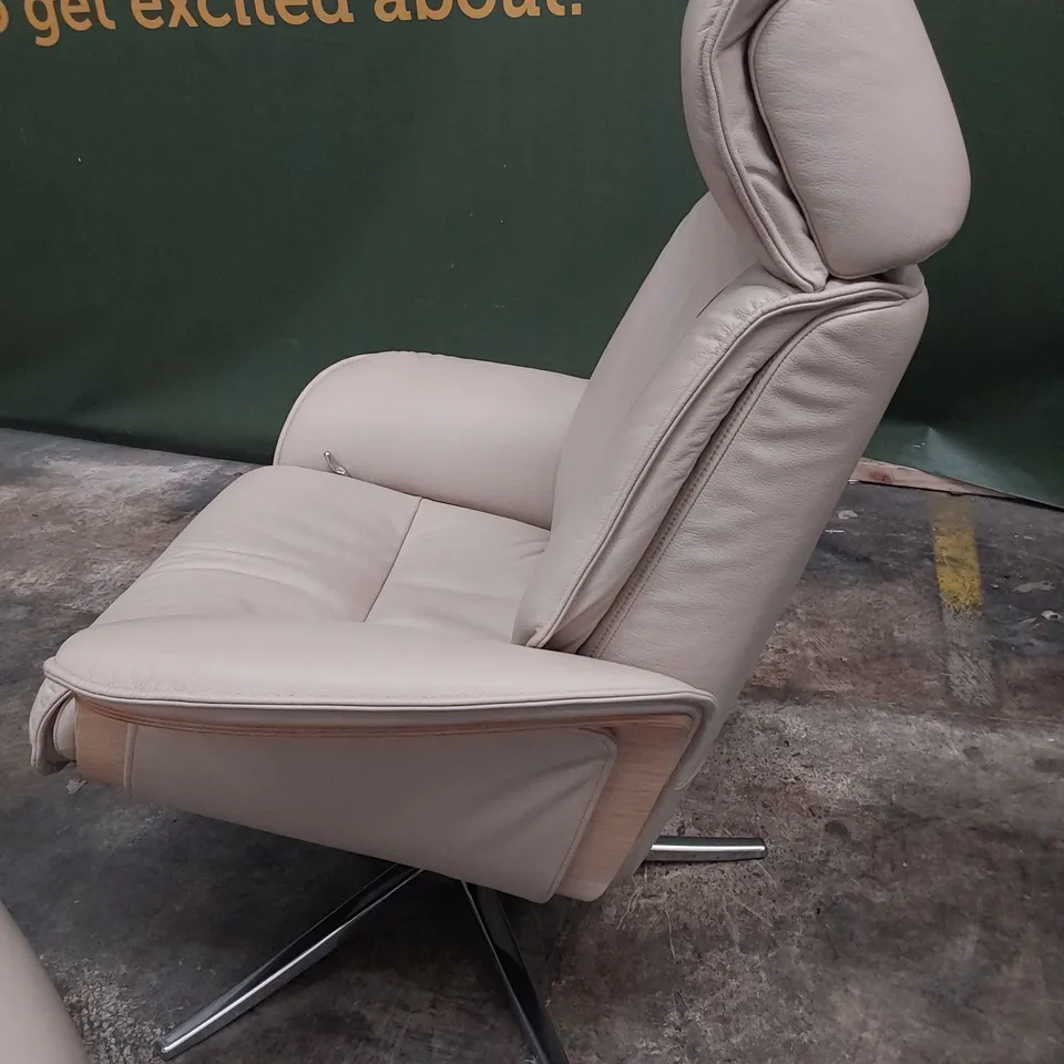 QUALITY BRITISH DESIGNER G PLAN LUND MANUAL RECLINING CHAIR & FOOTSTOOL CAMBRIDGE STONE LEATHER 
