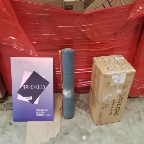 PALLET OF ASSORTED HOUSEHOLD GOODS AND PRODUCTS TO INCLUDE;SCREEN PROTECTOR,AREA RUG,PLANT POT TRAY