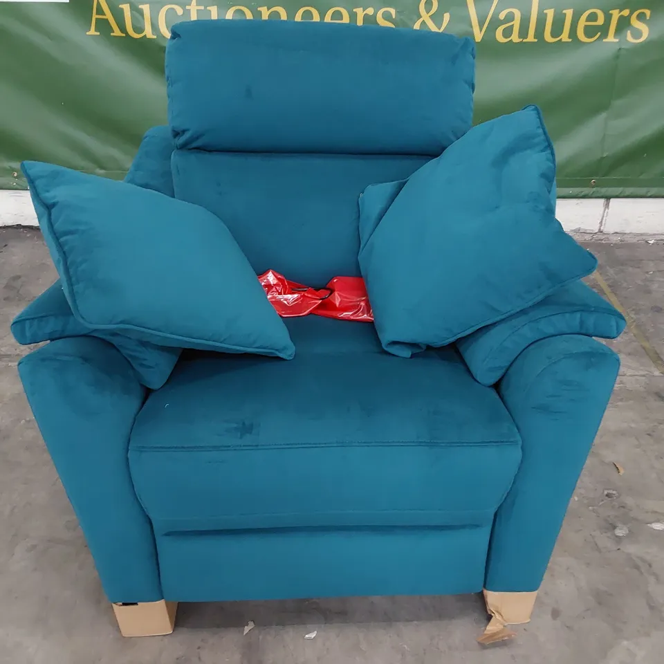 QUALITY BRITISH DESIGNER G PLAN HURST POWER RECLINING EASY CHAIR PLUSH MALLARD FABRIC 