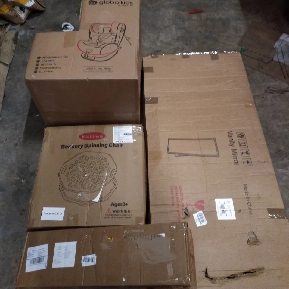 PALLET CONTAINING ASSORTED PRODUCTS INCLUDING CAR SEAT, SENSORY SPINNING CHAIR, CLOTHES AIRER & VANITY MIRROR