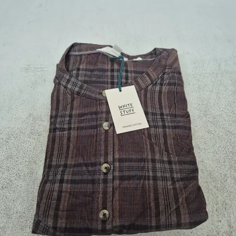 WHITE STUFF LANA CHECK CORD TOP – BROWN, UK 12
