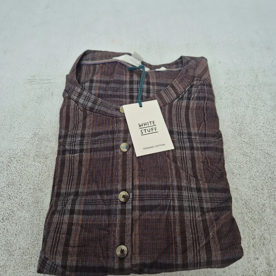 WHITE STUFF LANA CHECK CORD TOP – BROWN, UK 12 