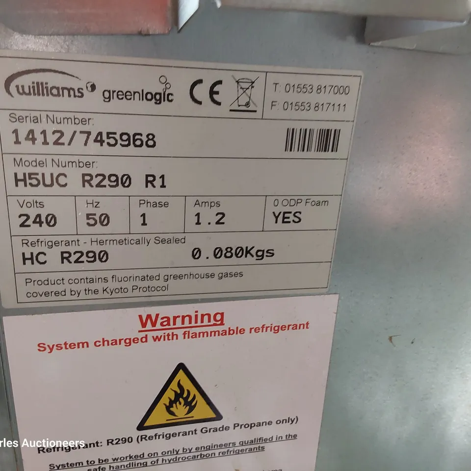 WILLIAMS UNDERCOUNTER FRIDGE H5UC R290 R1