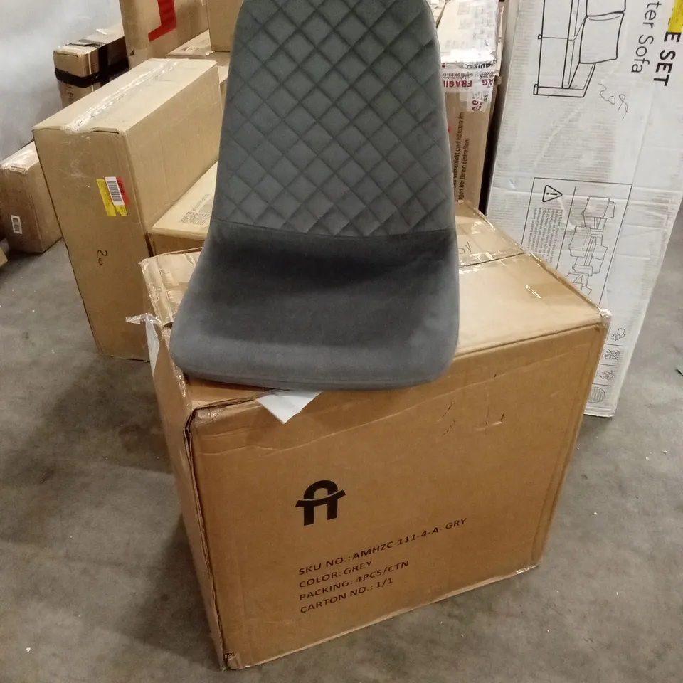 BOXED SET OF 4 DESIGNER DINING CHAIRS - GREY (1 BOX)