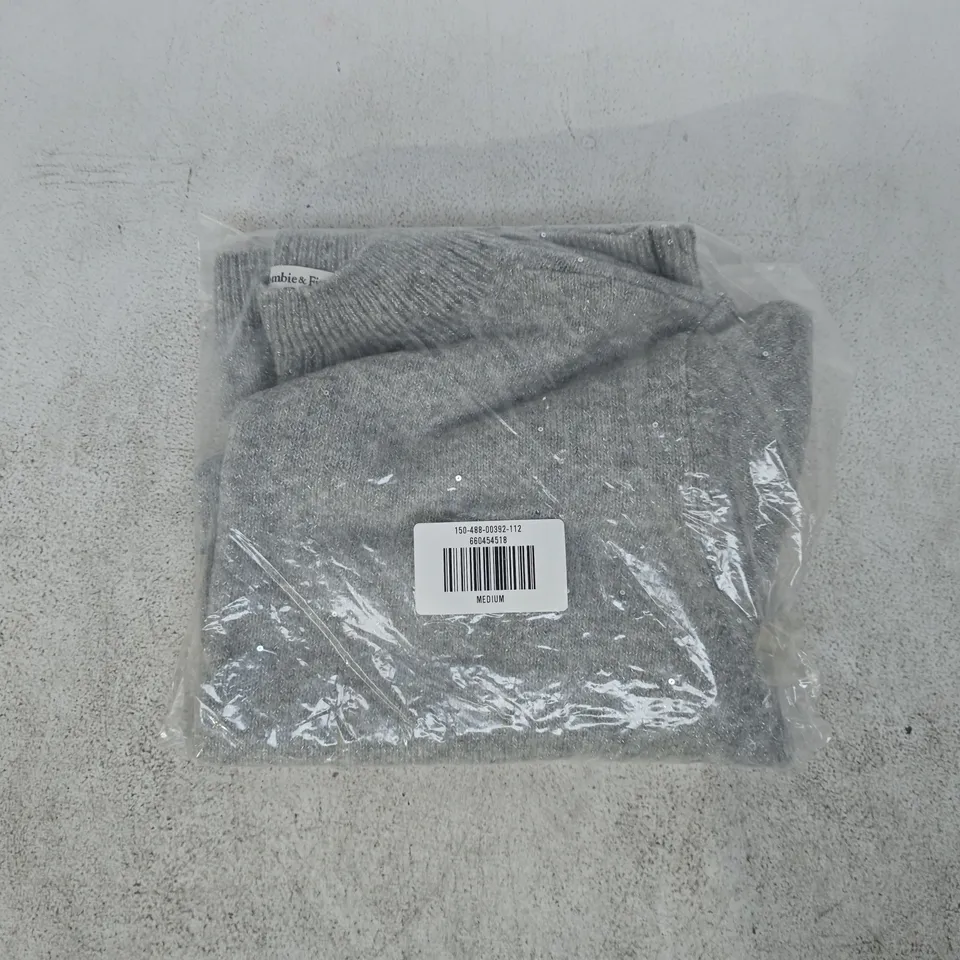 BAGGED ABERCROMBIE & FITCH WOMEN'S LUREX MOCKNECK SWEATER TEE IN GREY SIZE MEDIUM