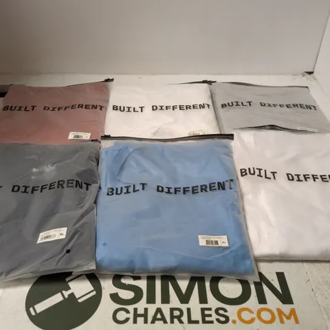 SET OF APPROXIMATELY 20 ASSORTED BUILT DIFFERENT T-SHIRTS/SHIRTS IN VARIOUS COLOURS AND SIZES