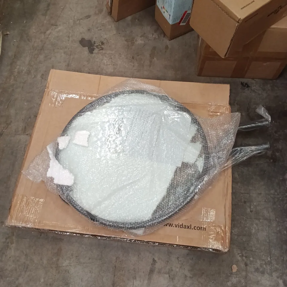 BOXED ROUND GLASS TABLE - BLACK/GLASS (1 BOX)