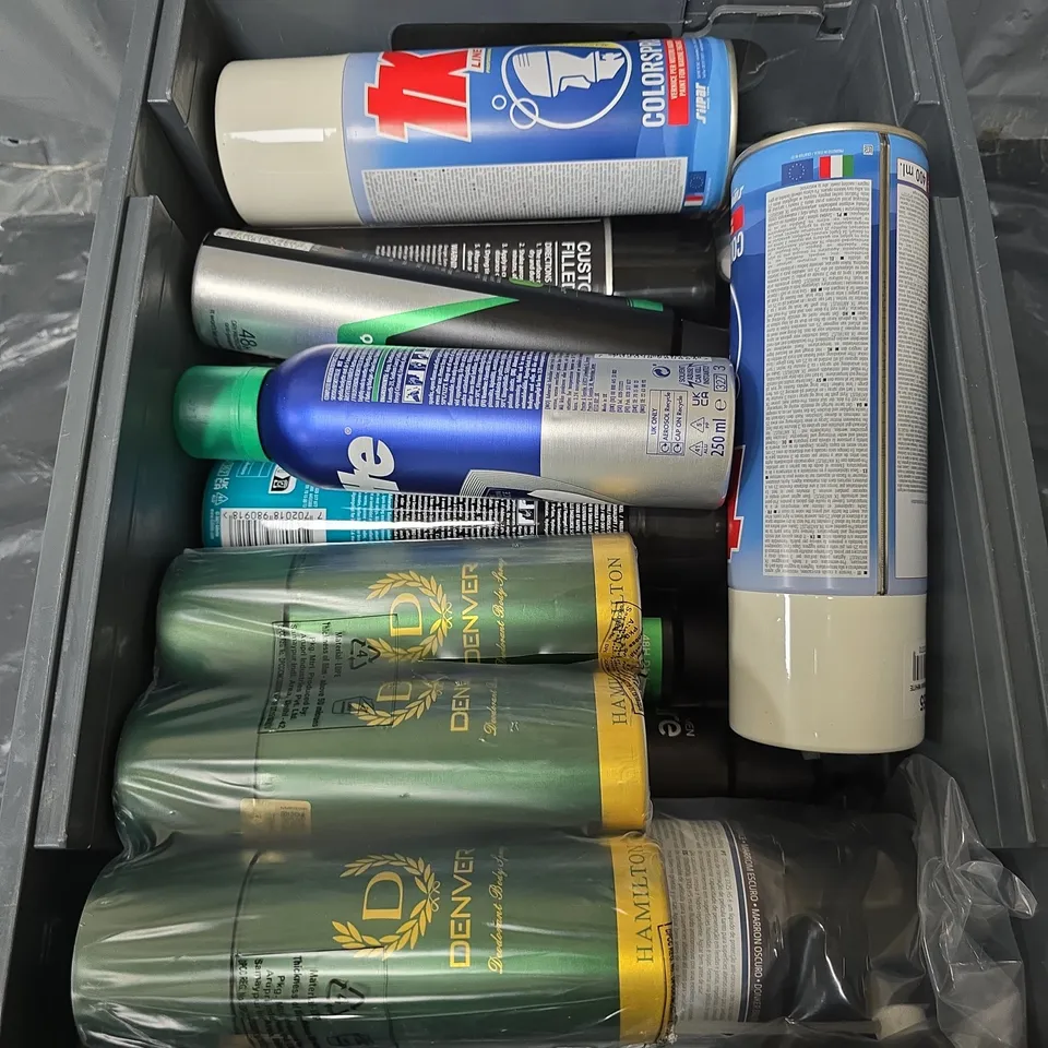 APPROXIMATELY 10 ASSORTED AEROSOLS TO INCLUDE SURE BODY SPRAY , SHAVING FOAM , ETC