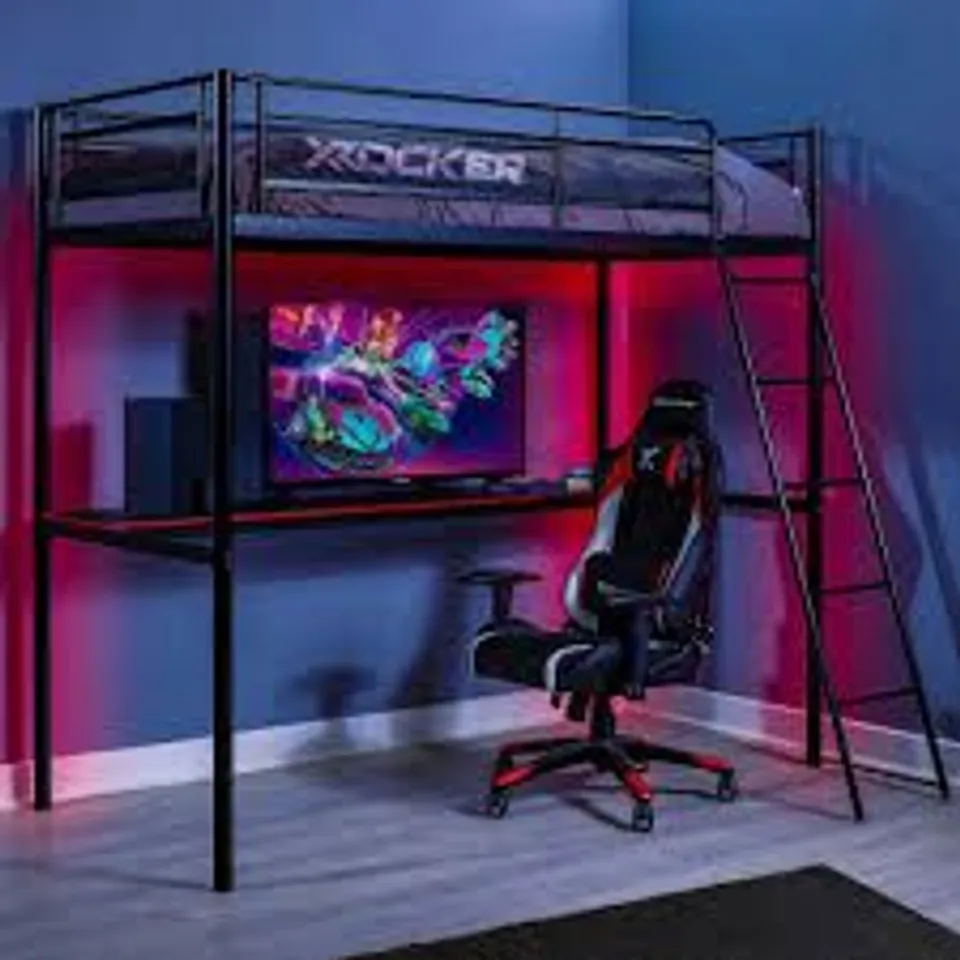 BOXED XROCKER HQ HIGH SLEEPER GAMING BED WITH DESK - BLACK (2 BOXES)