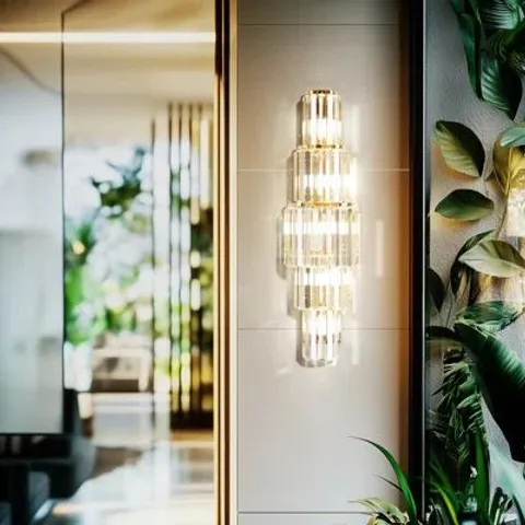 BOXED LUXURY 5 - LAYER CRYSTAL WALL SCONCE LAMP GOLD MODERN STYLE LIGHTING (1 BOX )