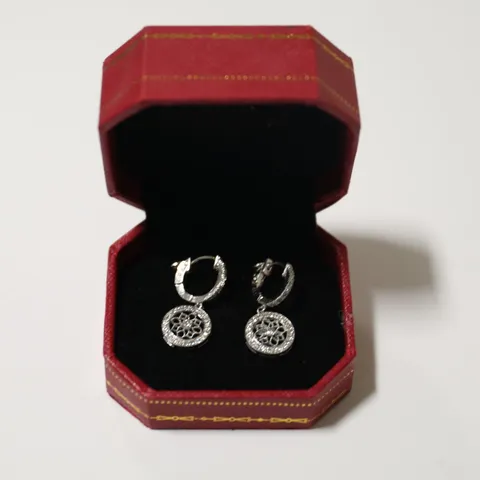 18CT WHITE GOLD DROP EARRINGS SET WITH NATURAL DIAMONDS