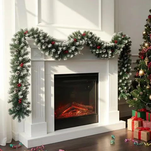 BOXED 270cm LIGHTED FAUX GARLAND WITH LIGHTS (1 BOX)