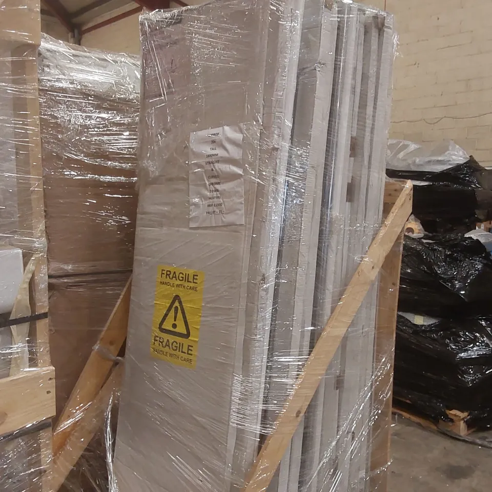 PALLET CONTAINING APPROX 20x TALL 1800MM STRAIGHT & CURVED CHROME TOWEL HEATERS