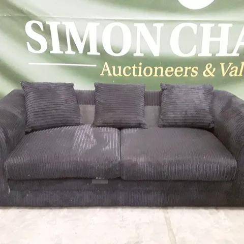 QUALITY DESIGNER 3 SEATER SOFA - BLACK CORDUROY FABRIC