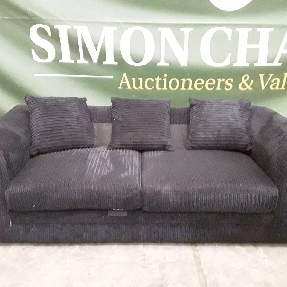 QUALITY DESIGNER 3 SEATER SOFA - BLACK CORDUROY FABRIC 