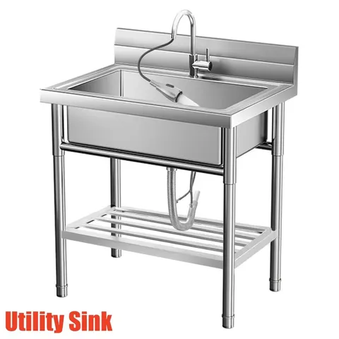 BOXED 46CM L × 35.6CM W FREESTANDING LAUNDRY SINK AND FAUCET 