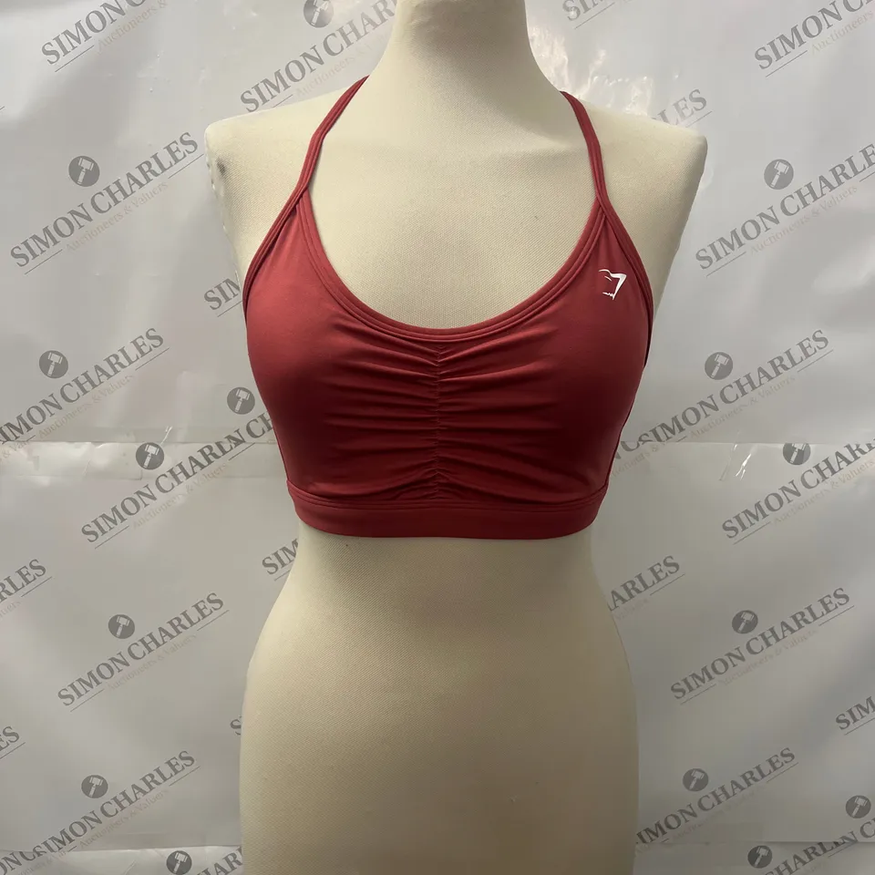 GYMSHARK RUCHED SPORTS BRA IN RED SIZE M